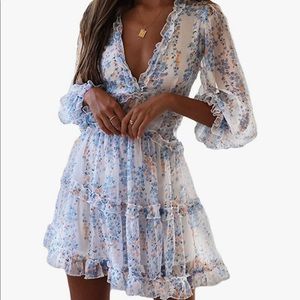 Mini Floral V-Neck Dress with Open Back